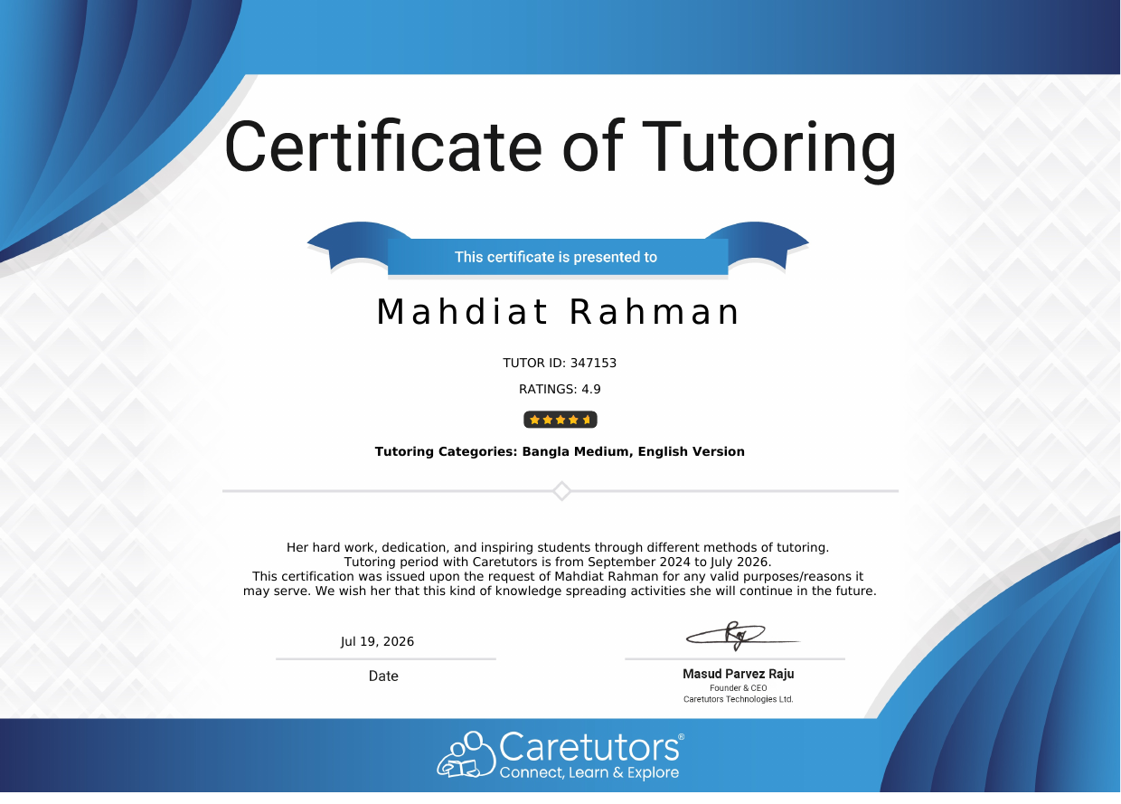 Caretutors Certificate of Tutoring
